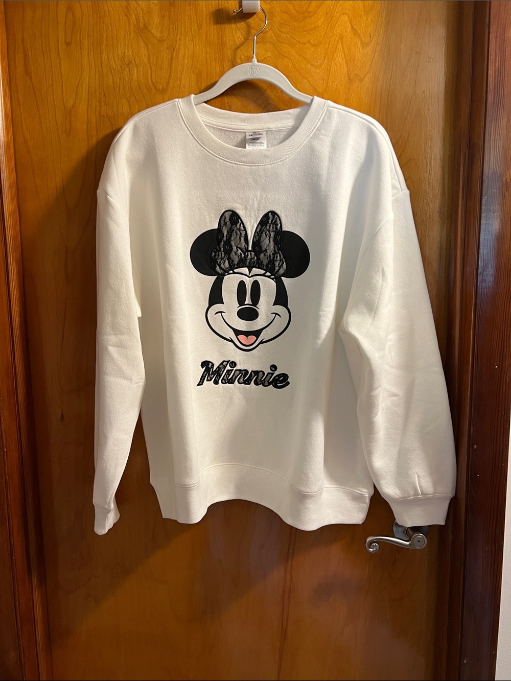 Disney White Crewneck Sweatshirt with Black Minnie Graphic